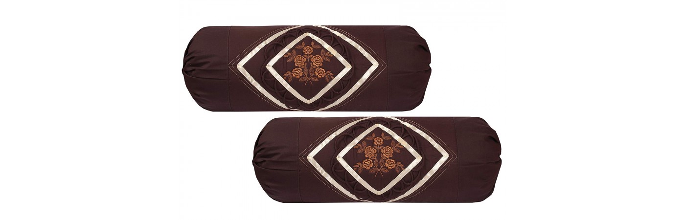 Embroidered Cotton Bolsters Cover (Pack Of 2, Coffee)